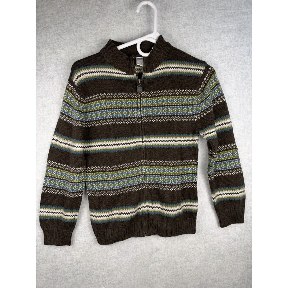 Gymboree Fair Isle Sweater Boys Size 8 Brown Full Zip Nordic Knit Cotton/Wool